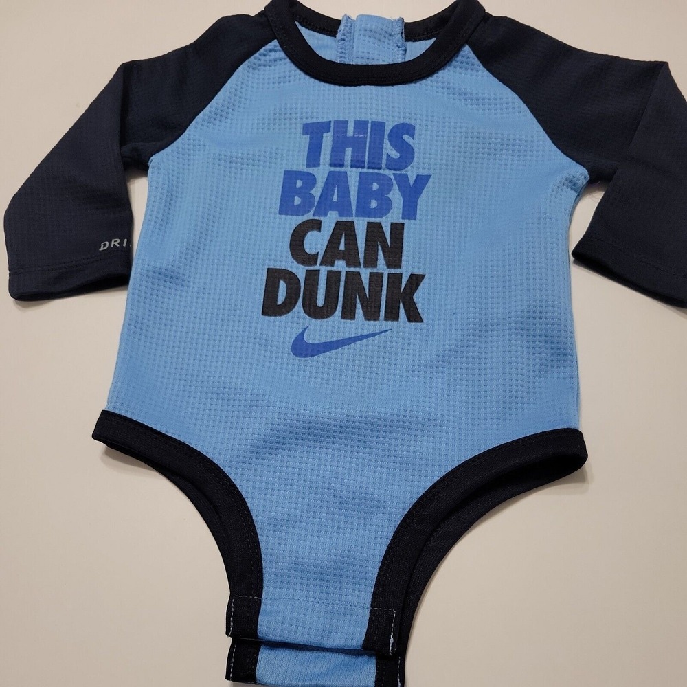 Nike Shirt Baby Boy 6 Month Tee Blue Snap Swoosh Pullover This Baby Can Dunk Top